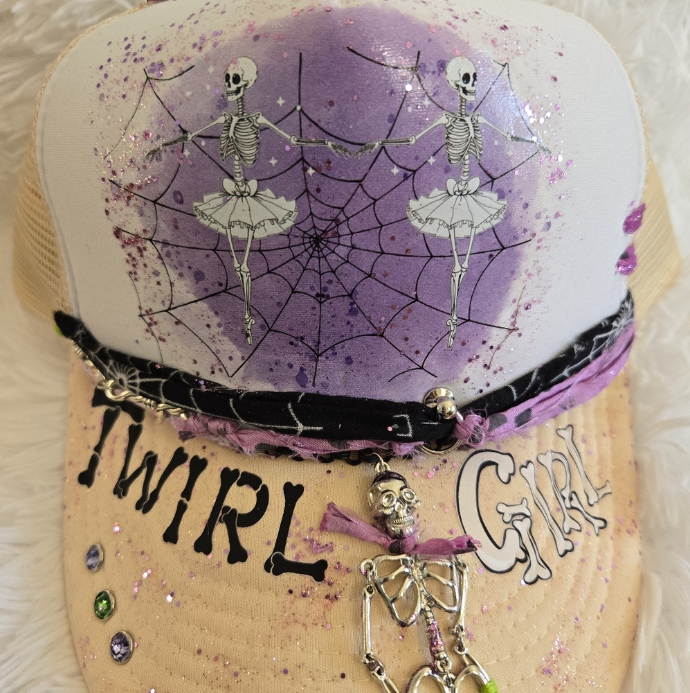 Skeleton Ballerina Cap with Purple and Tan Design